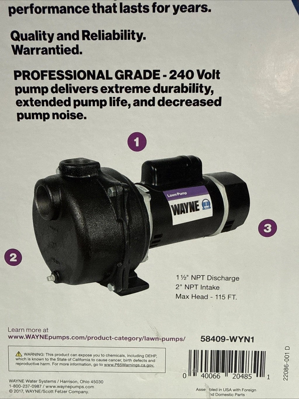 Wayne WLS200, 2 HP Permanent Lawn Irrigation Sprinkler Pump 240V Open Box
