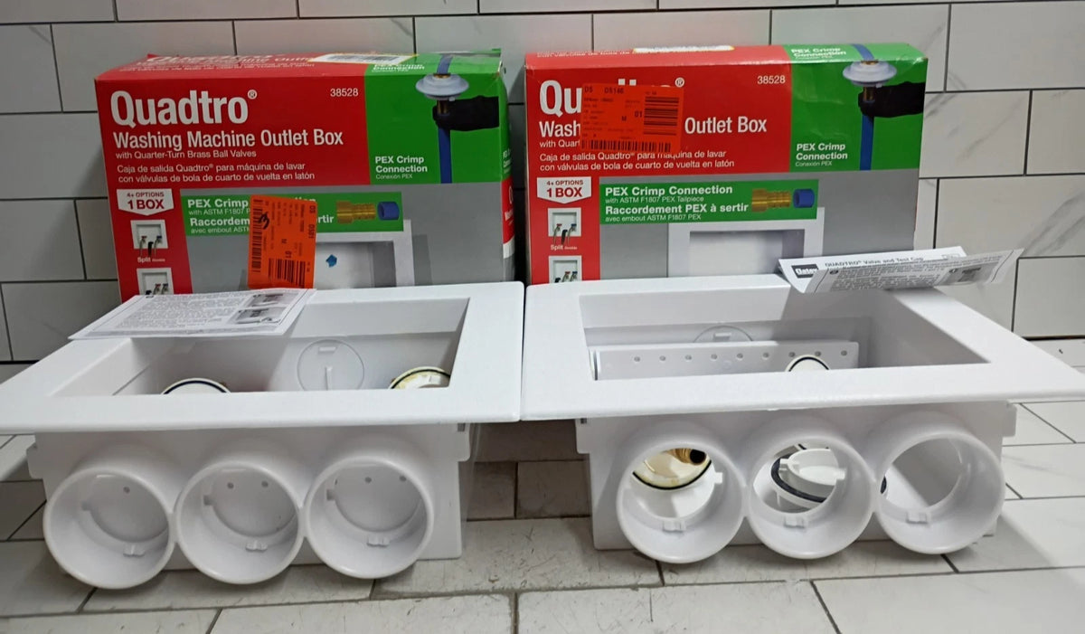 (2 Pack) Oatey Quadtro 38528 Washing Machine Outlet Box With PEX Crimp Valves OB