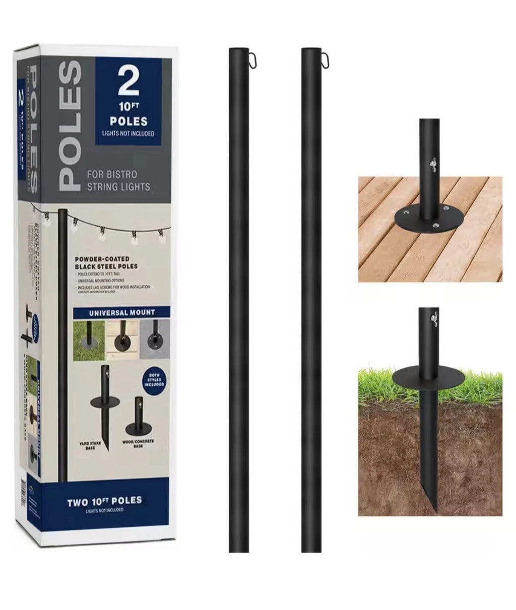 Two 10 ft. String Light Poles, Black