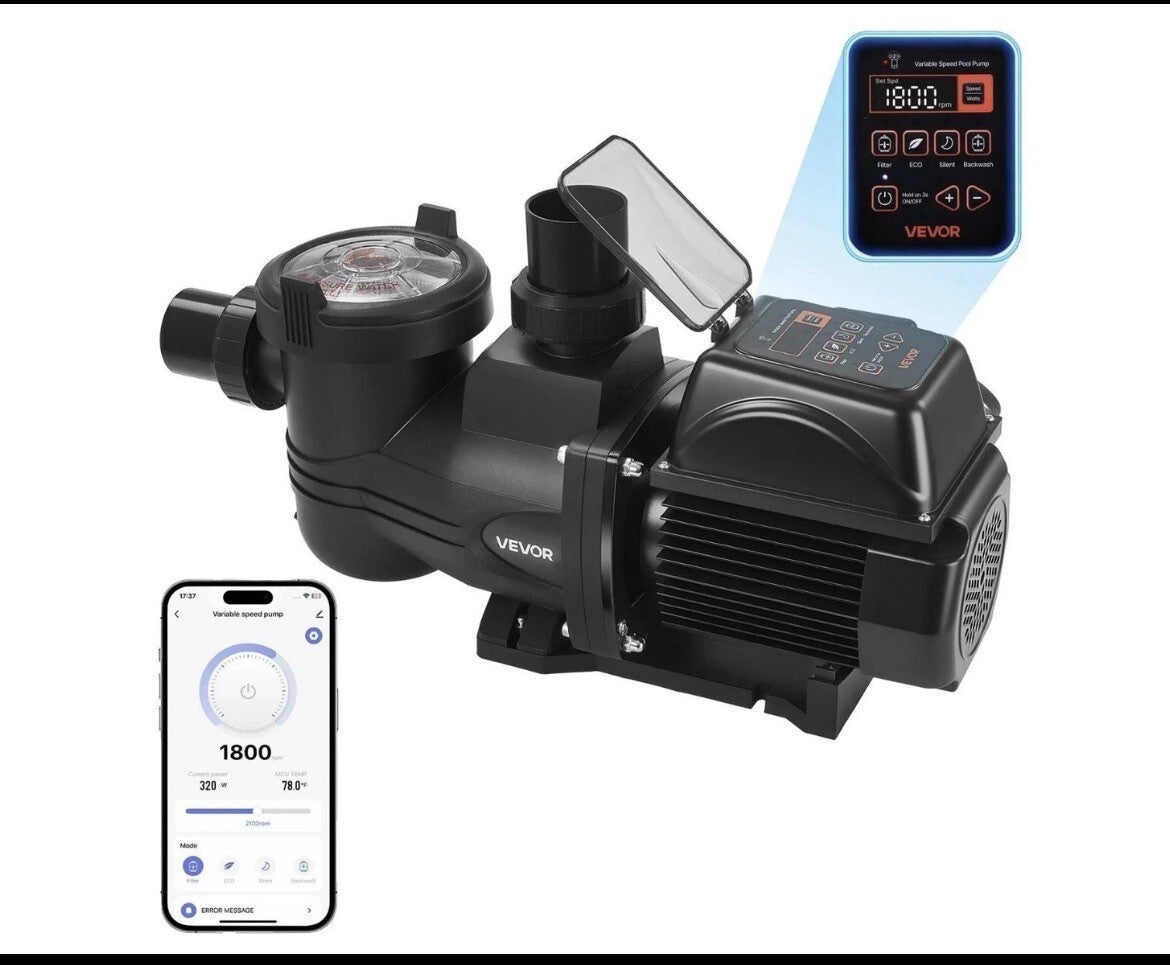 VEVOR Variable Speed Pool Pump 2 HP 220V 145 GPM In/Above Swimming Pool Pump