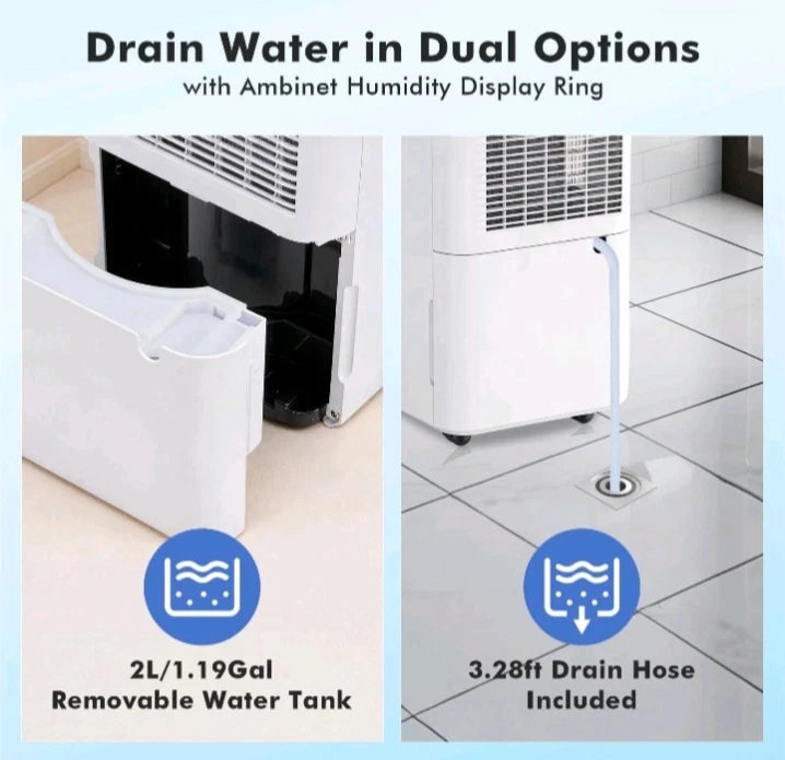 30Pints Dehumidifier with Drain Hose, 2,000 Sq.Ft Dehumidifier for Basement, OB