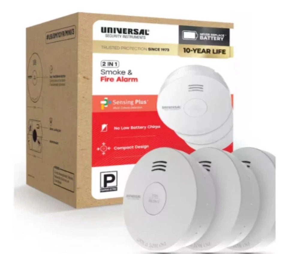 (3-Pack) 10-Year Battery Powered Mini Smoke and Fire Detector with Photoelectric