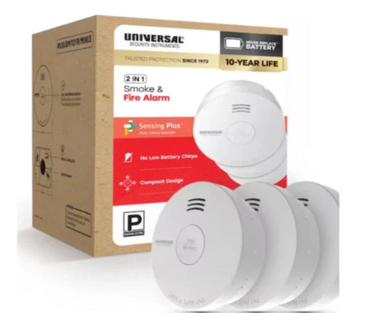 (3-Pack) 10-Year Battery Powered Mini Smoke and Fire Detector with Photoelectric