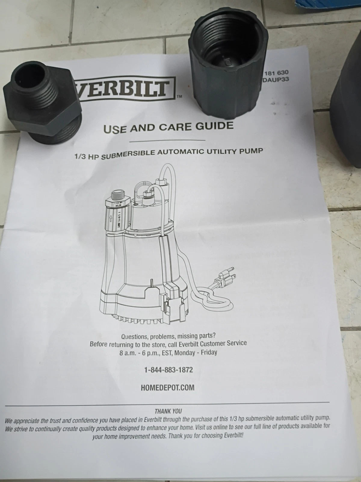 Everbilt 1/3 HP Automatic Utility Pump HDAUP33- Automatic On/Off Open Box