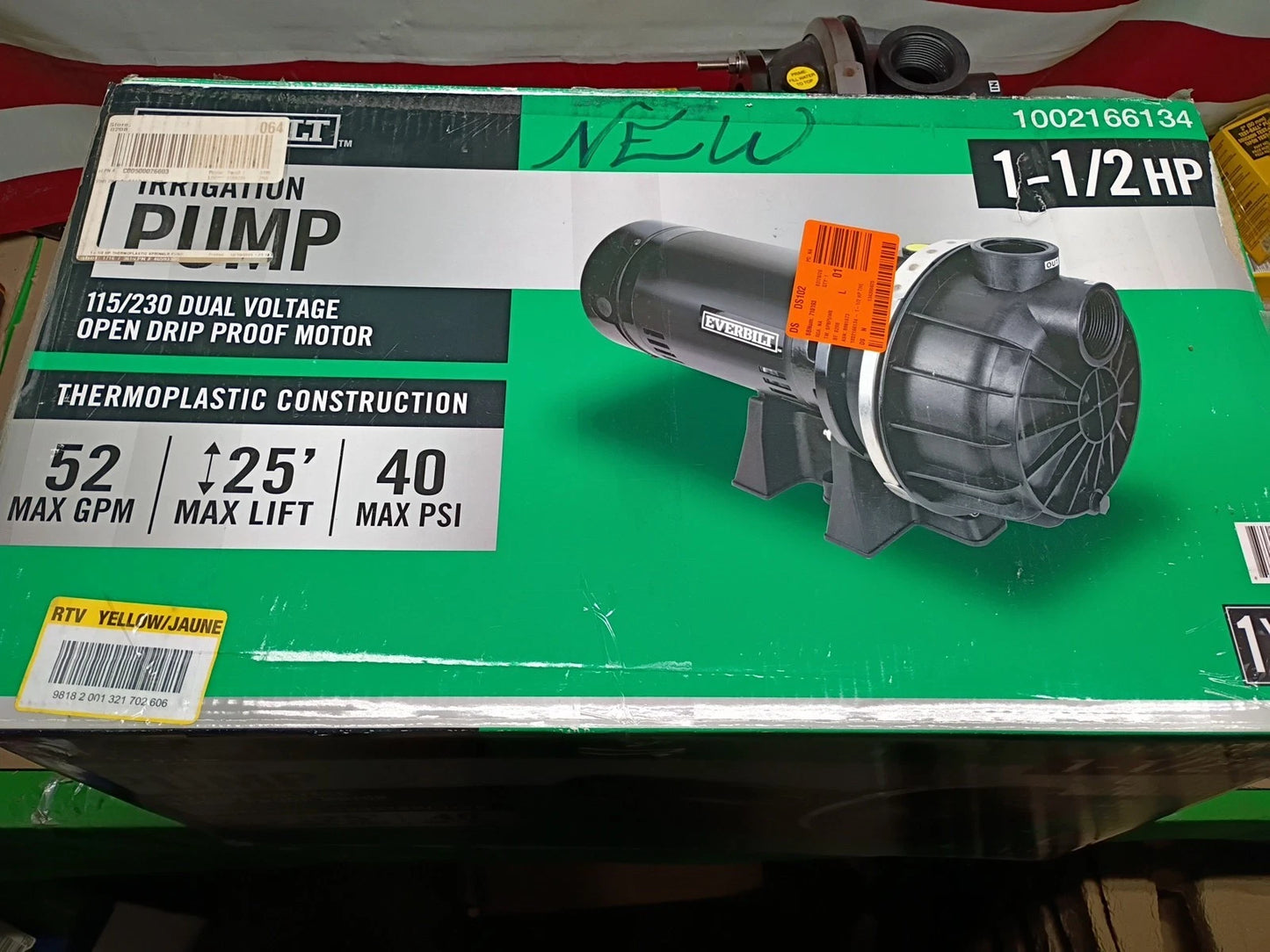Everbilt HDLS15P Lawn Irrigation Pump Plastic 1-1/2HP 52-GPM, OPEN BOX