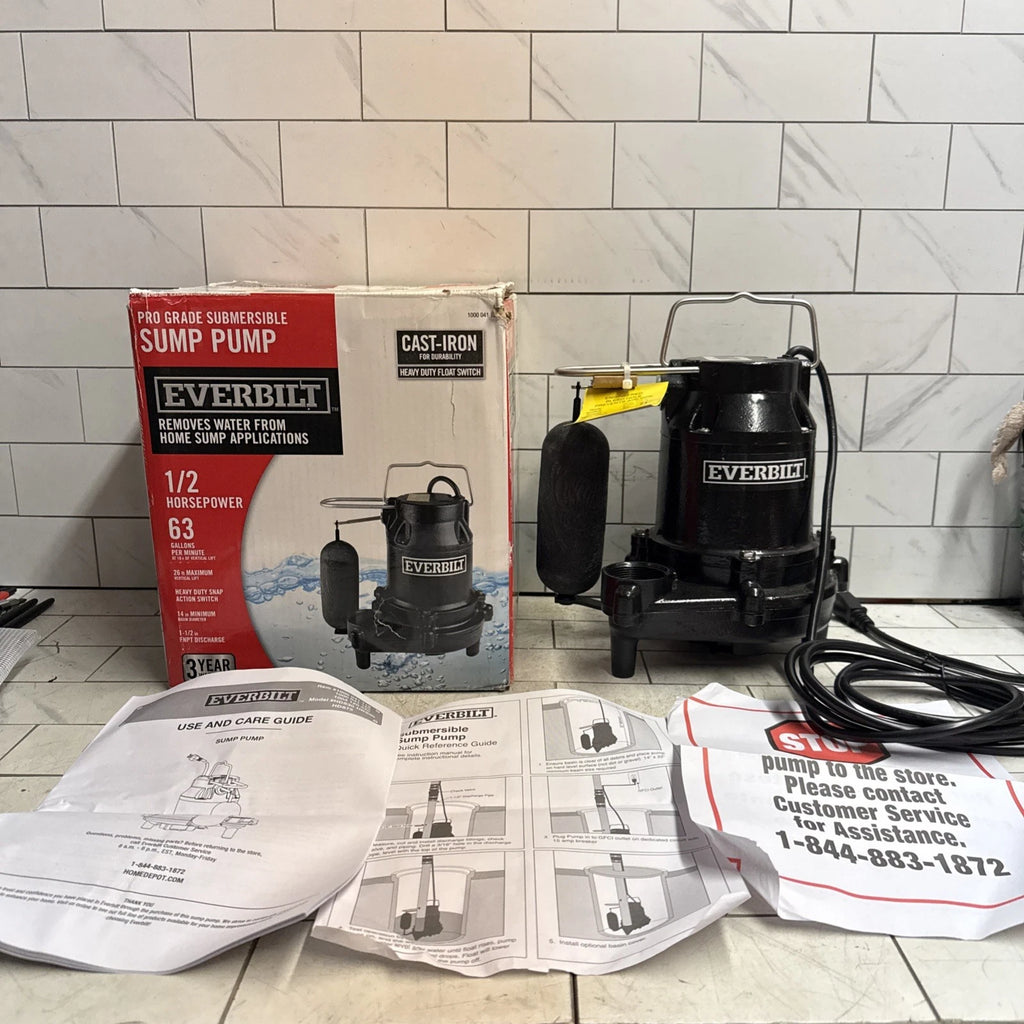 Everbilt HDS50- 1/2 HP Cast Iron Sump Pump W/ Vertical Float Switch NEW OPEN BOX
