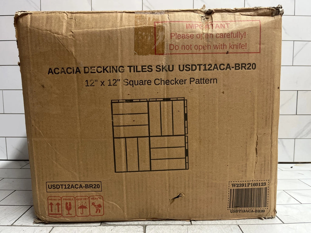 (20PK) Acacia 12 in. x 12 in. Acacia Wood Interlock Deck Tiles Checker Pattern