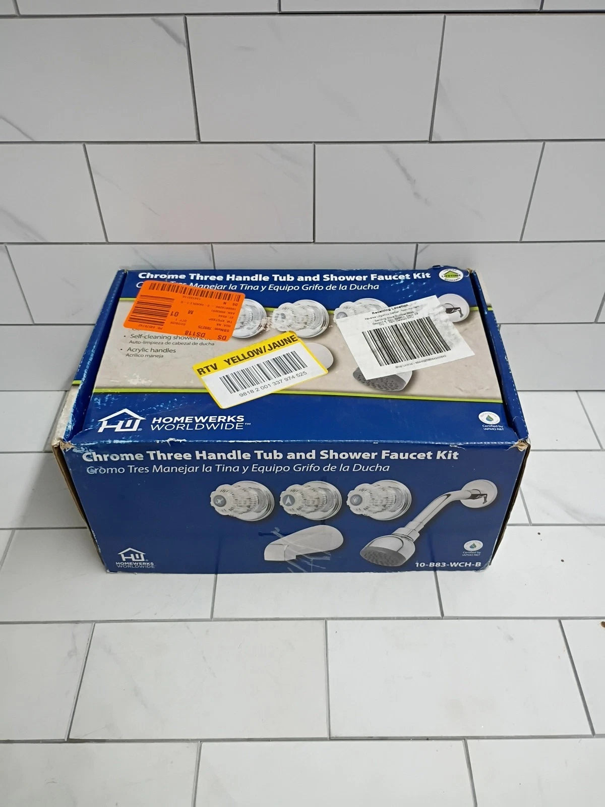 10-B83-WCH-B Chrome Finish Three-Handle Tub and Shower Faucet Set New Open Box