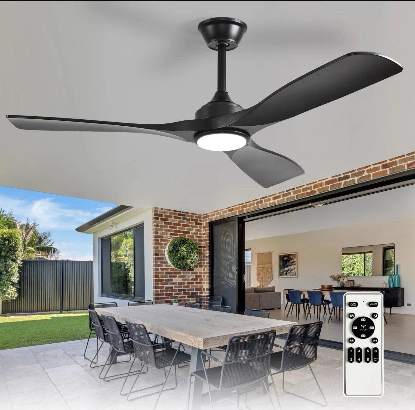 Depuley 52Inch Ceiling Fan with Light Black 3 Blade Outdoor Fans for Patios
