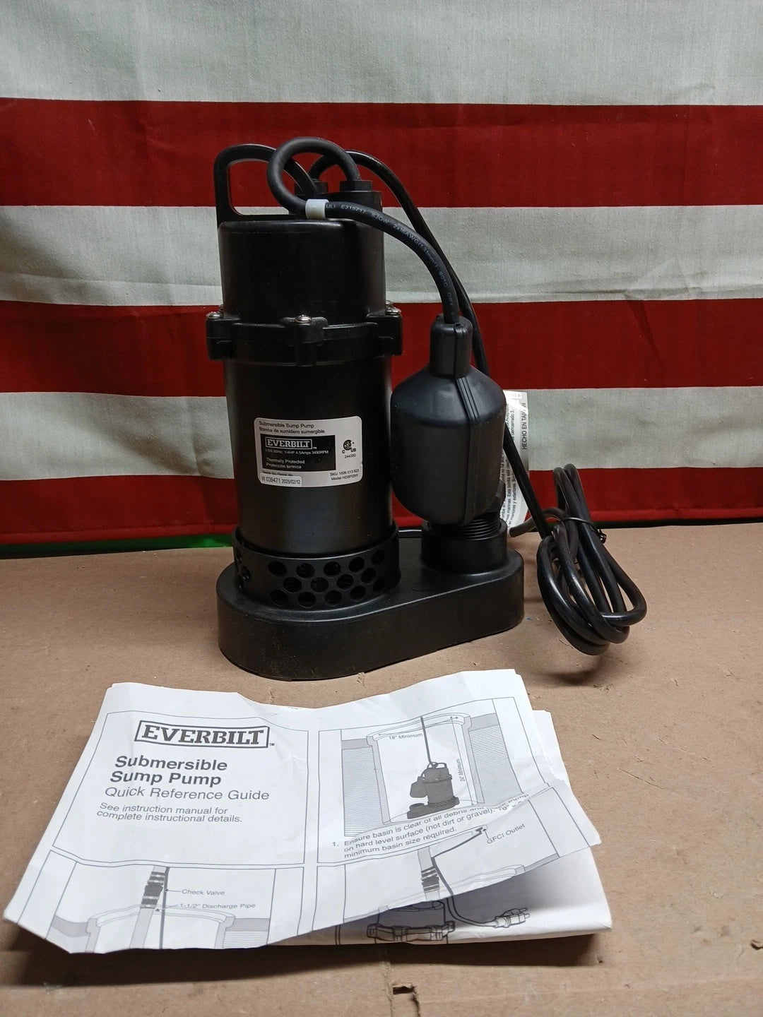 Everbilt 1/4 HP Aluminum Sump Pump w/ Tether Float Switch HDSP25W NEW OPEN BOX.