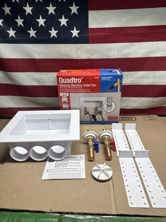 NOB Oatey Washing Machine Outlet Box w/ Water Hammer Arresters 1/4" Turn.