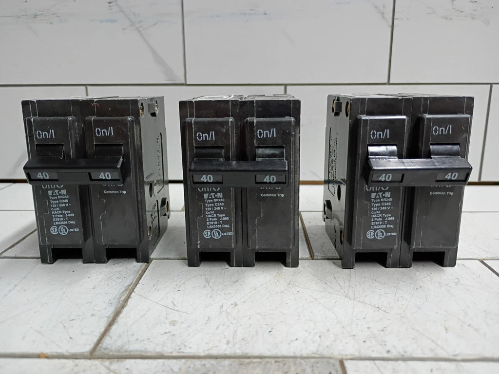 (3 Pack) Eaton BR240, 40 Amp Circuit Breaker Plug-In - 40 Amp - 2 Pole - 240v OB