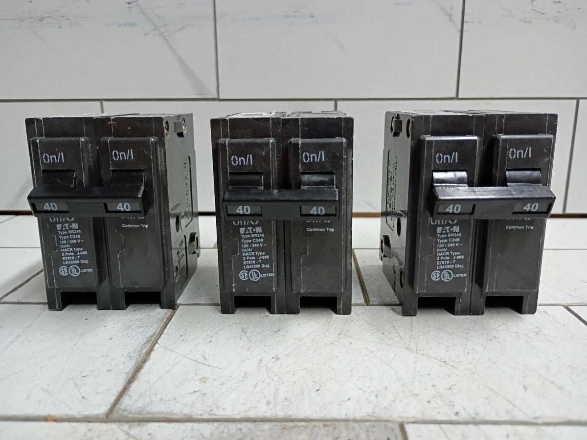 (3 Pack) Eaton BR240, 40 Amp Circuit Breaker Plug-In - 40 Amp - 2 Pole - 240v OB