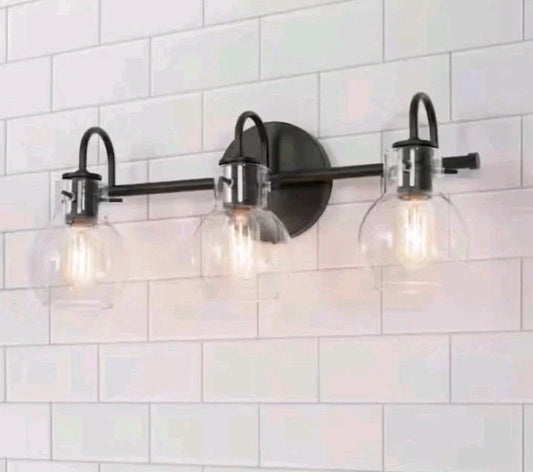 LNC A04099 3-Light 22" Black Bathroom Vanity Light Clear Globe Glass Shades OB