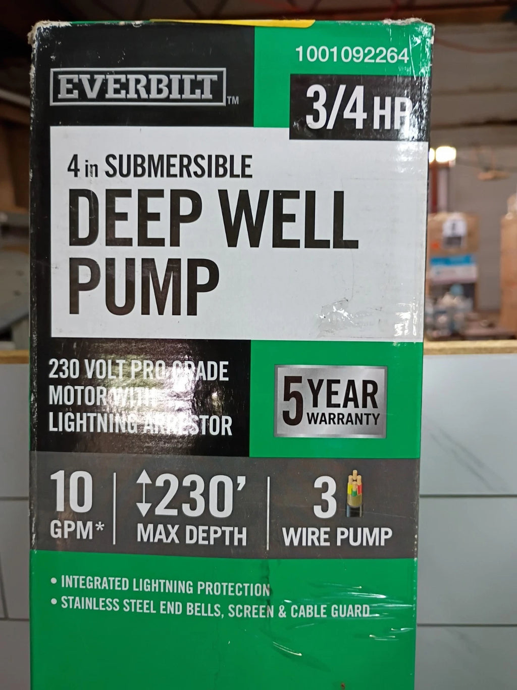 Everbilt 3/4 HP Submersible 3-Wire Motor 10 GPM Deep Well Potable Water Pump OB