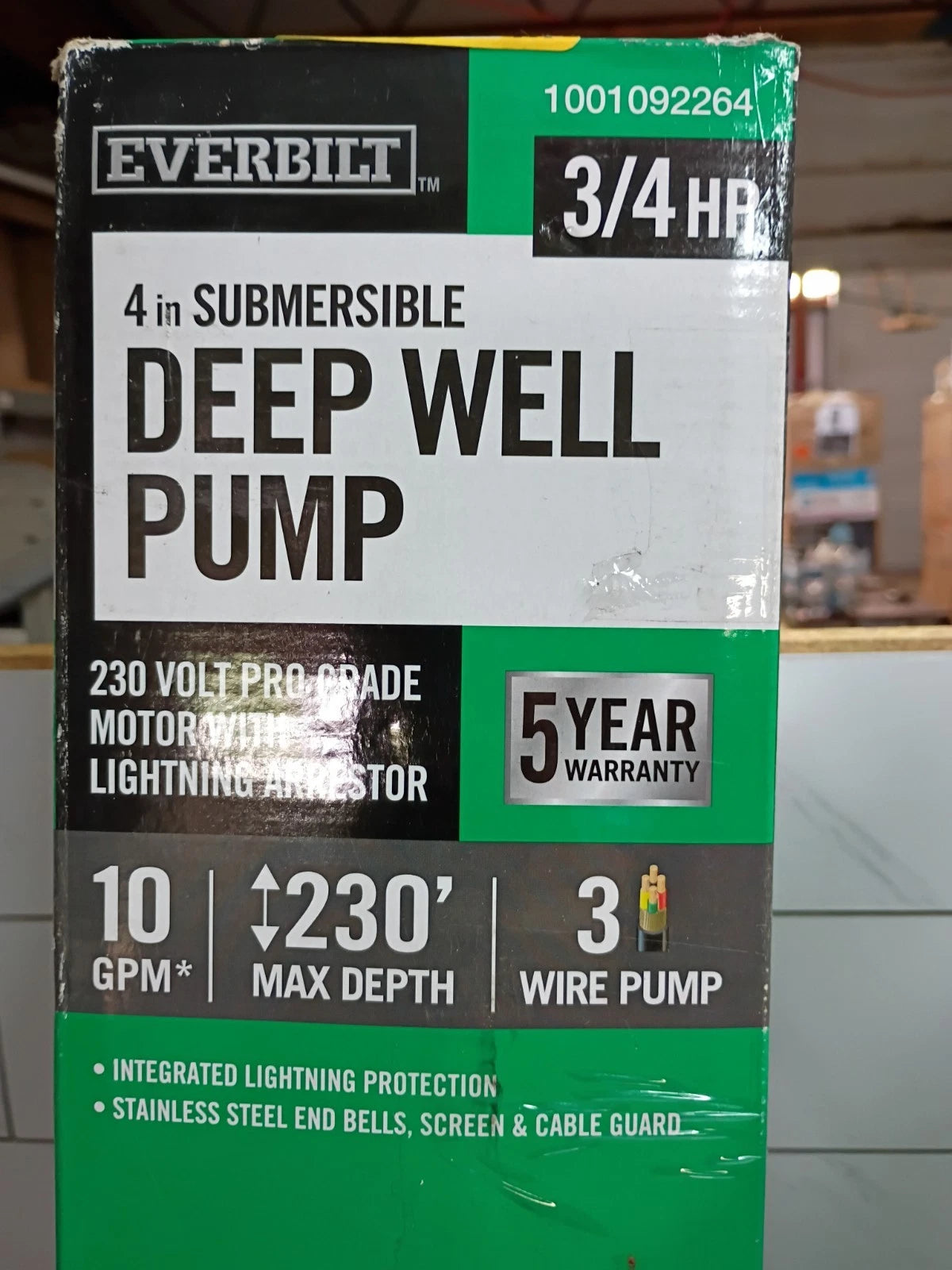 Everbilt 3/4 HP Submersible 3-Wire Motor 10 GPM Deep Well Potable Water Pump OB