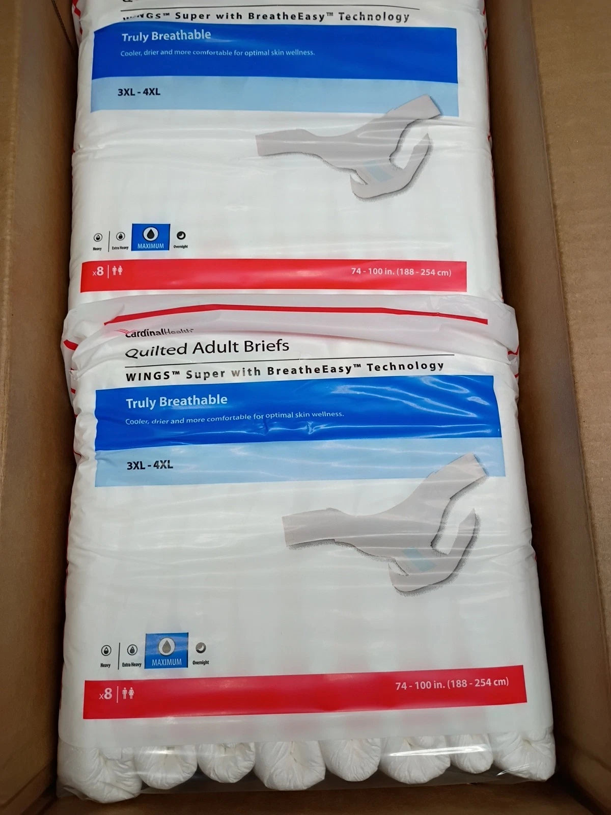 Cardinal Health WINGS Super Quilted Adult Briefs 3XL 4XL 4 Packs of 8 Open Box
