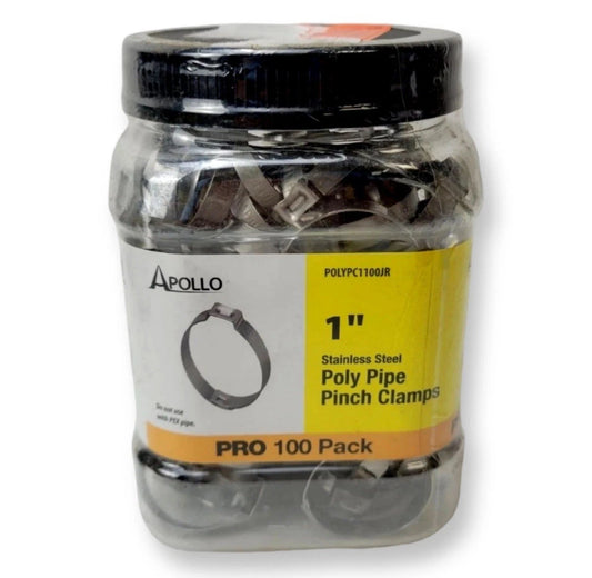 (100 Pack) Apollo 1 in. Stainless Steel Poly Pipe Pinch Clamp Jar