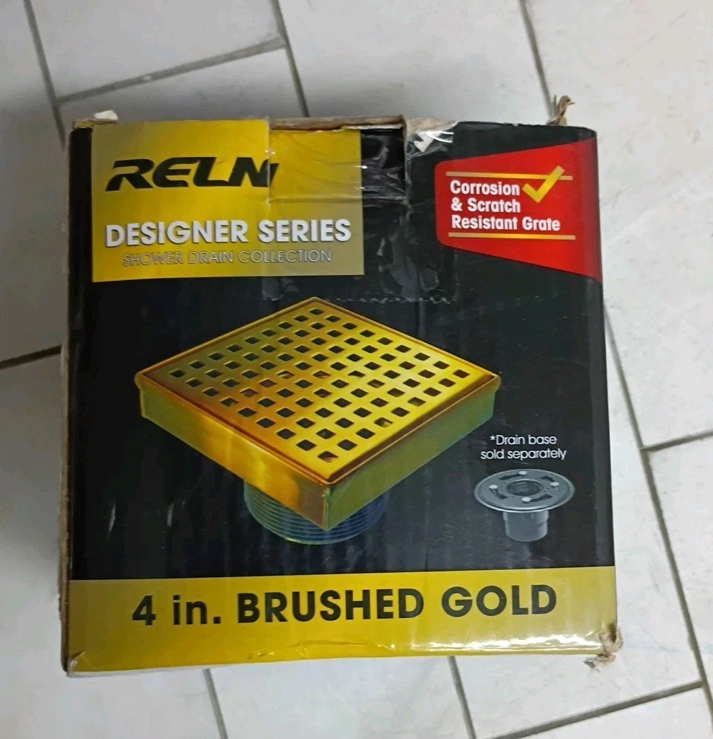 RELN FD0402SQBG 4 in. x 4 in. Brushed Gold Square Shower Drain, Open Box