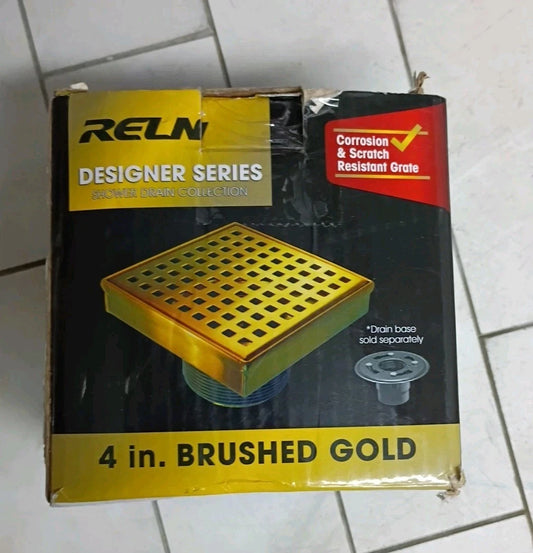 RELN FD0402SQBG 4 in. x 4 in. Brushed Gold Square Shower Drain, Open Box