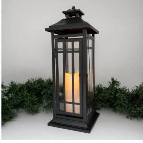 17in.  Black Window Battery Operated Metal Lantern With Led Candle Open Box