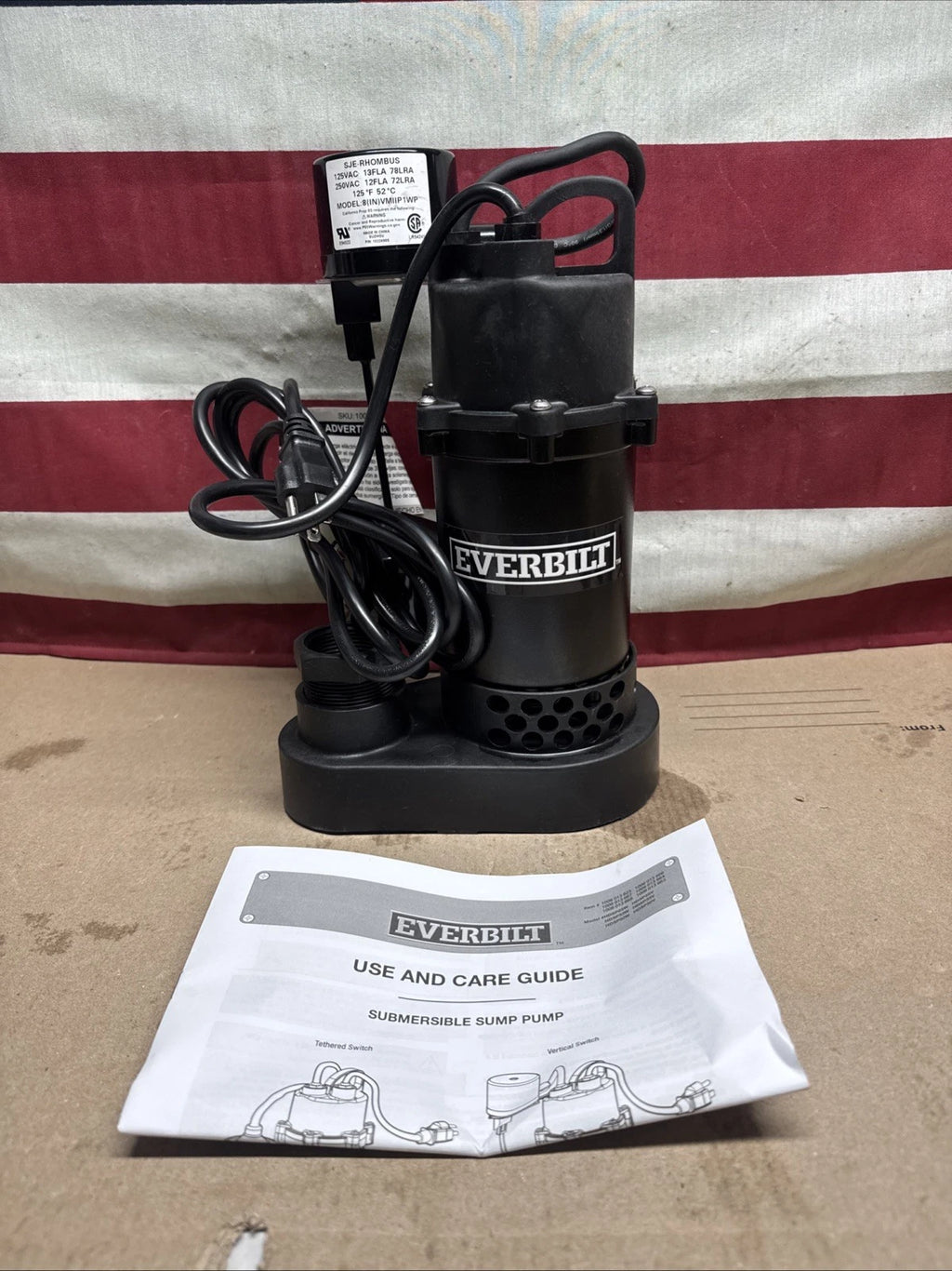 Everbilt HDSP50V 1/2 HP Submersible Sump Pump Thermoplastic Vertical., Open Box.
