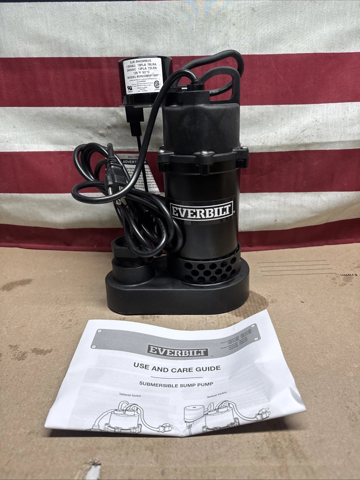 Everbilt HDSP50V 1/2 HP Submersible Sump Pump Thermoplastic Vertical., Open Box.