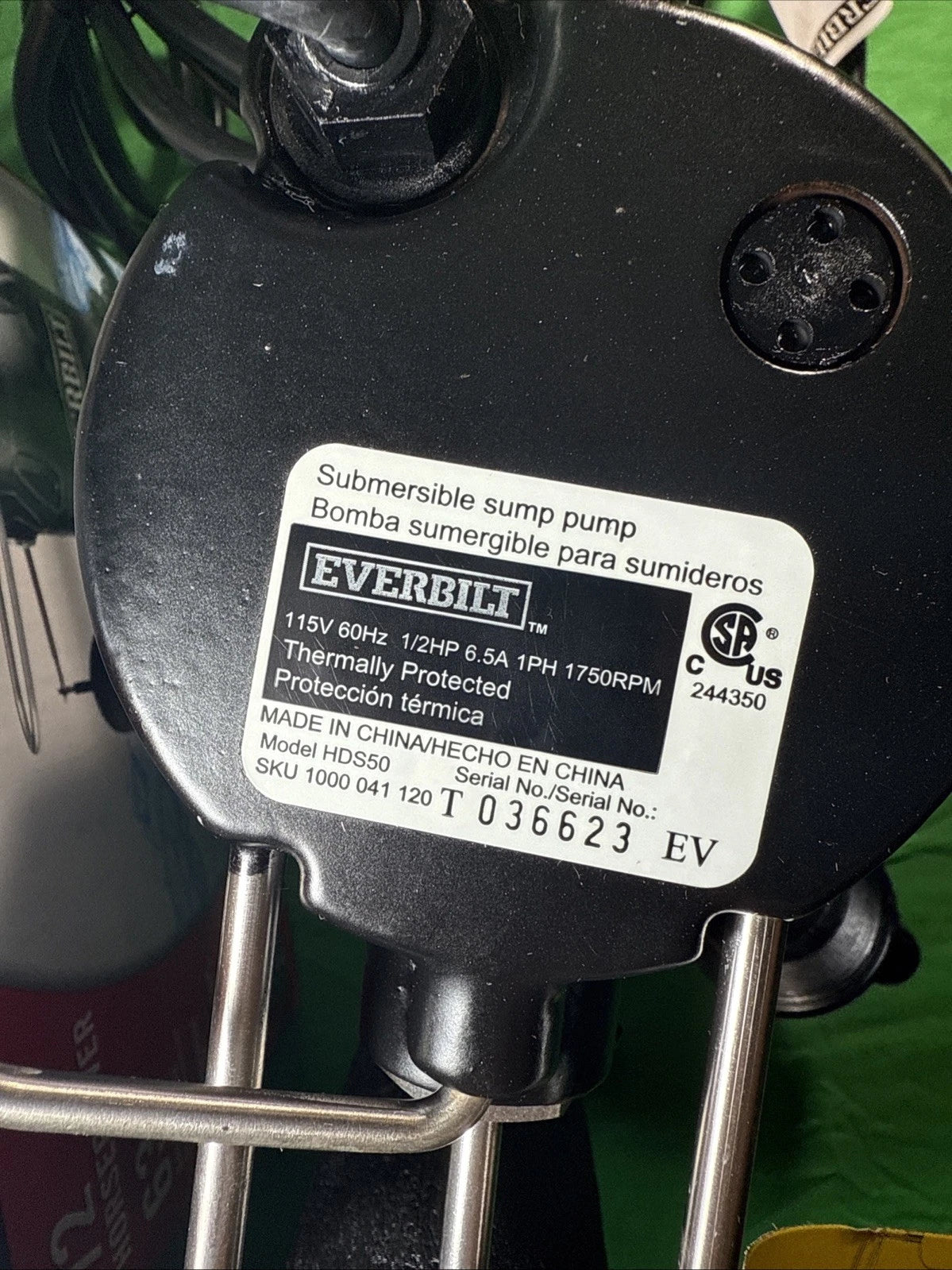 Everbilt 1/2 HP Cast Iron Sump Pump Model # HDS50 OPEN BOX