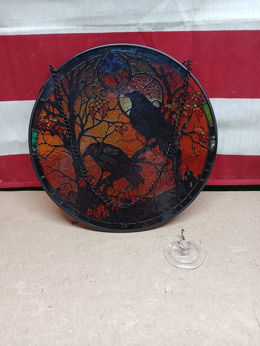 Crow Pattern Suncatcher Stained Glass,Hanging Glass for Windows for...