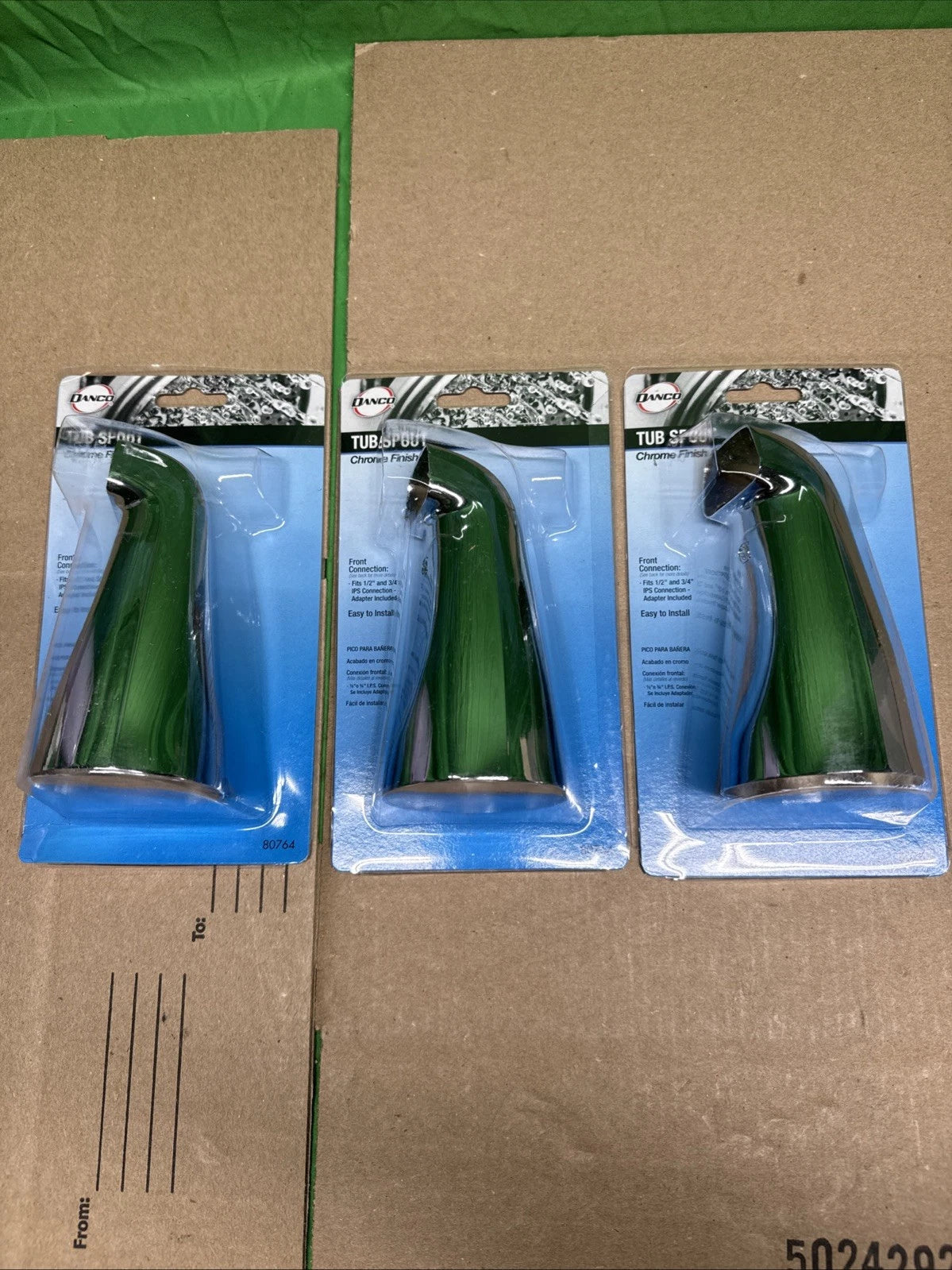 3PACK DANCO 80764 NON-DIVERTER TUB SPOUT IN CHROME NEW