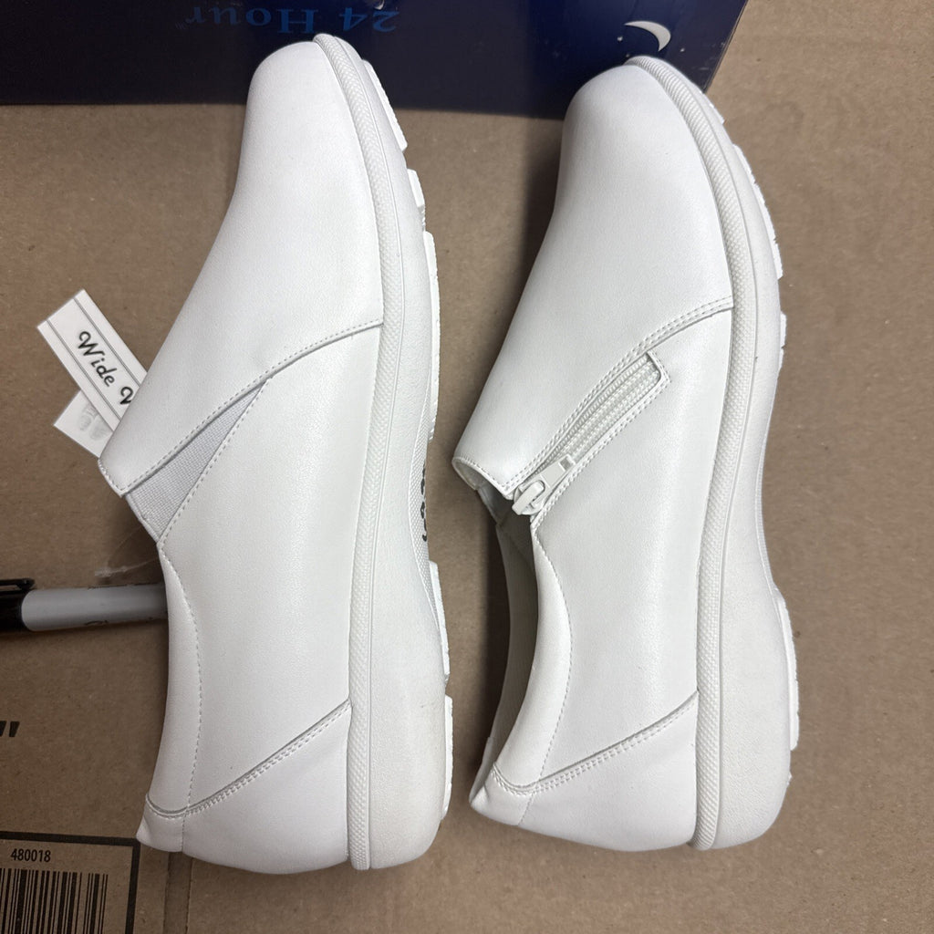 24 HOUR COMFORT Ester Women's 9.5 Wide Width Slip-On Leather Loafers Nurse