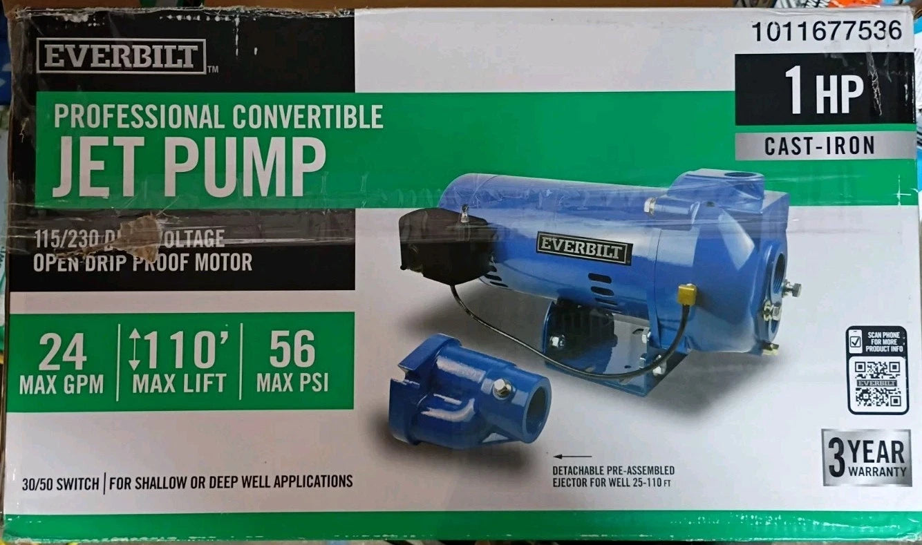 Everbilt 1 HP Professional Convertible Jet Pump. Read Description PART ONLY