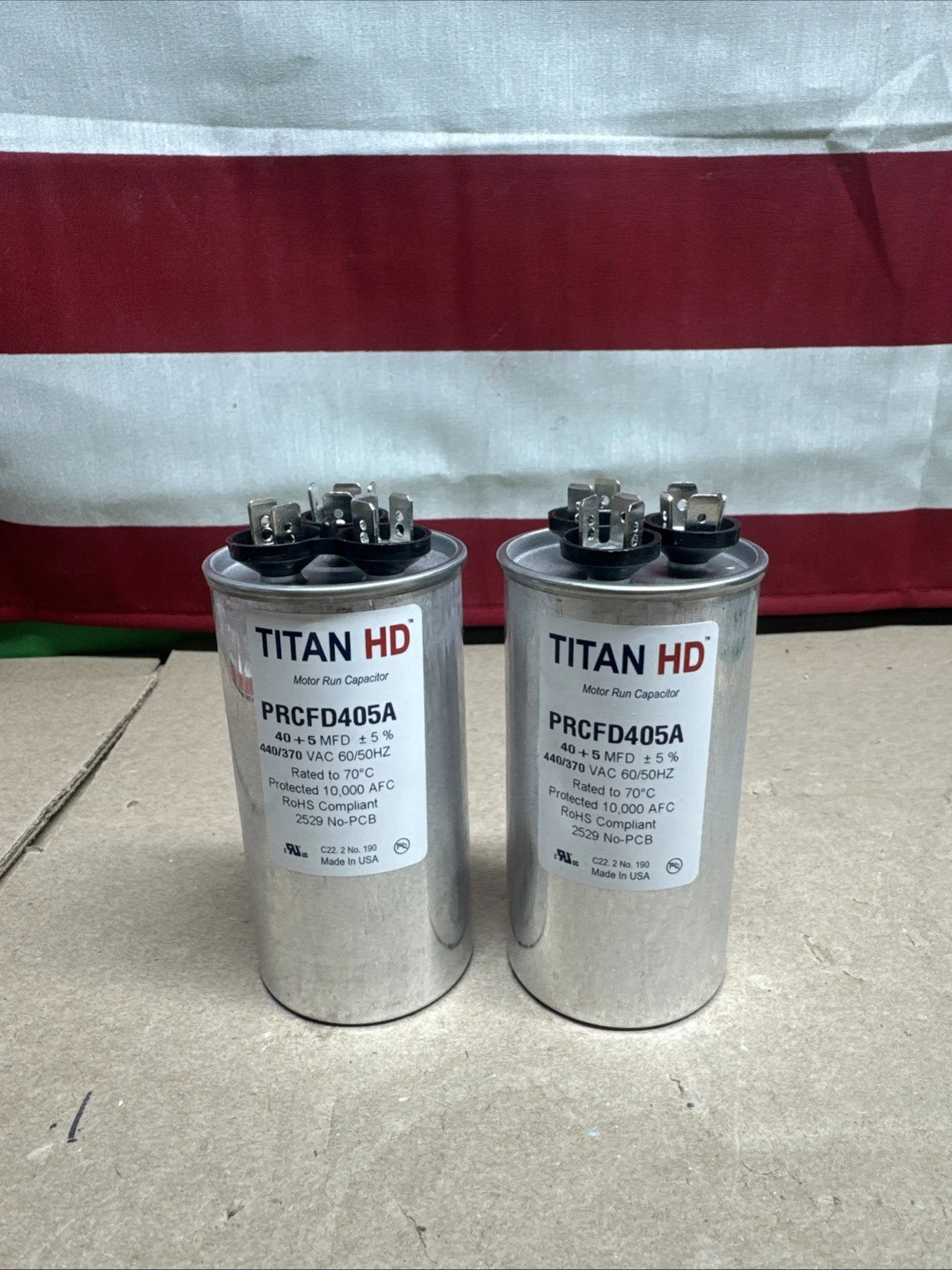 2PK TitanHD PRCFD405A Round Run Dual Capacitor. 40/5 MFD/UF 440 Volts