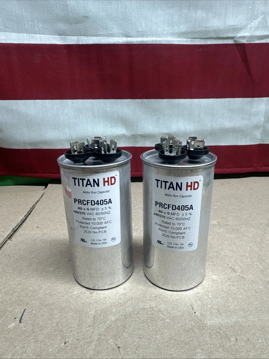 2PK TitanHD PRCFD405A Round Run Dual Capacitor. 40/5 MFD/UF 440 Volts