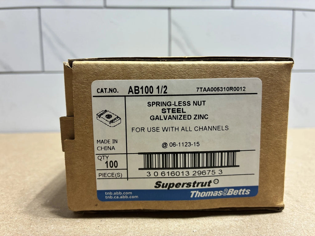 100-PC Thomas Betts Superstrut AB100 1/2 Spring-less Channel Nuts Galvanized OB