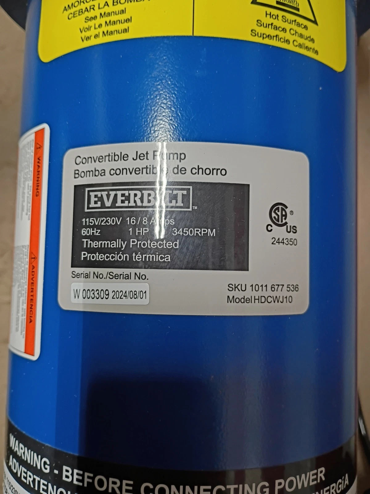 Everbilt HDCWJ10 1 HP Professional Convertible Jet Pump OPEN BOX,
