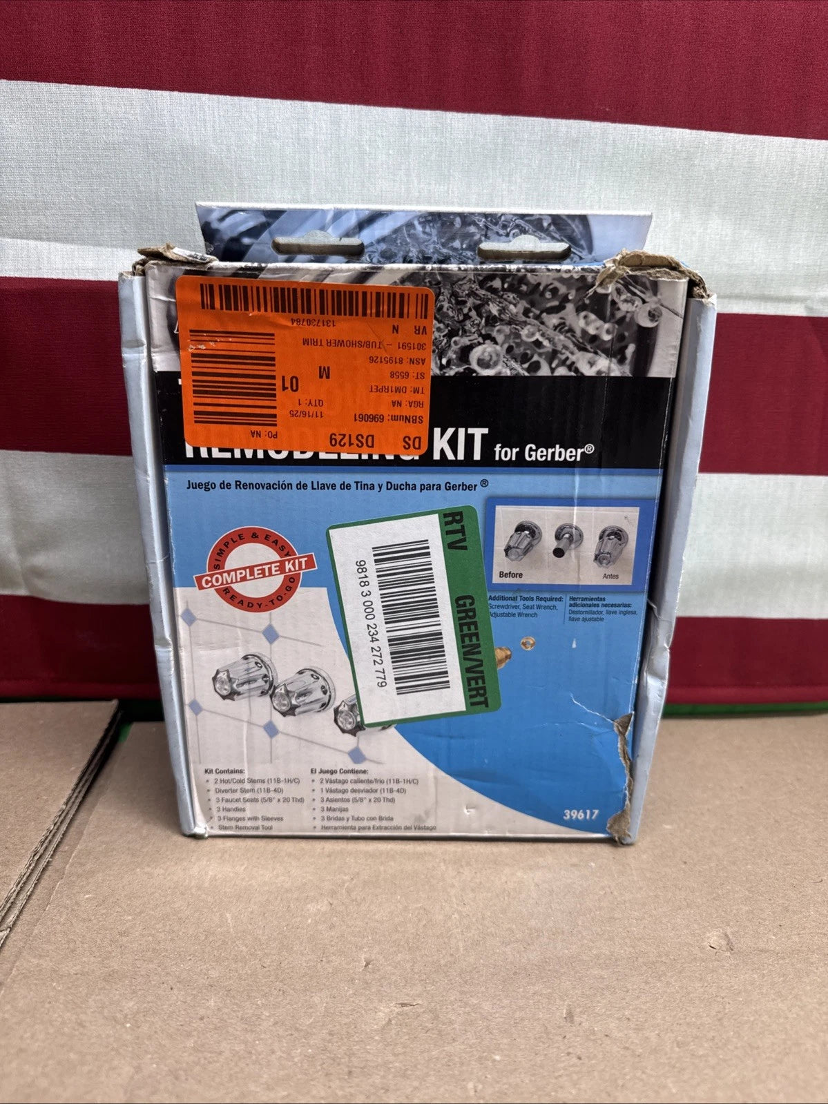 Gerber Tub/Shower 3-Handle Remodeling Kit in Chrome NEW OPEN BOX