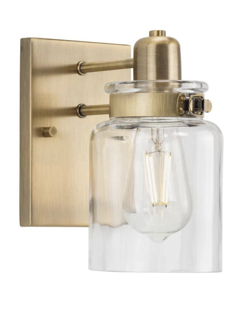 Calhoun 6.875 in. 1-Light Vintage Brass Clear Glass Farmhouse Bath Vanity Light