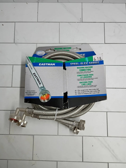 Eastman Washing Machine Connectors, 3/4" FHT 6 Ft Stainless Steel New