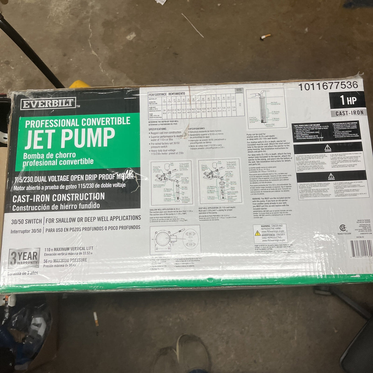 Everbilt HDCWJ10, 1 HP 115/230 Volt Professional Convertible Jet Pump PARTS ONLY