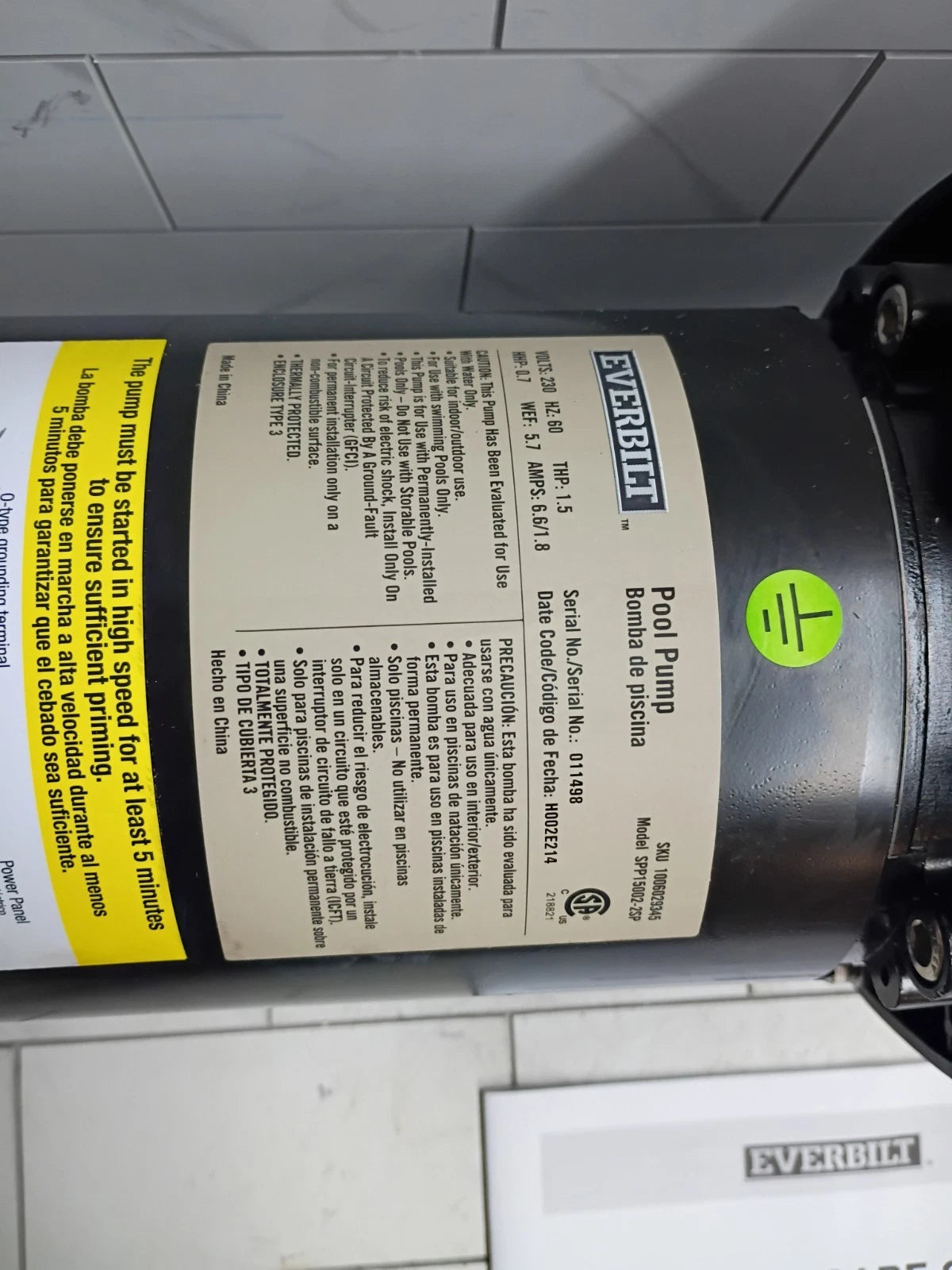 Everbilt SPP15002-2SP 1.5 HP 2-Speed Pool Pump 230-Volt New Open Box.