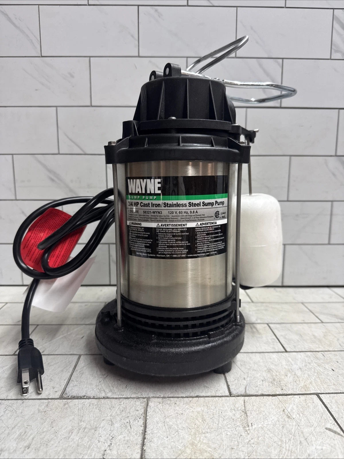 Wayne 58321-WYN3 CDU980E 3/4 HP Cast Iron & Stainless Steel Sump Pump Open Box