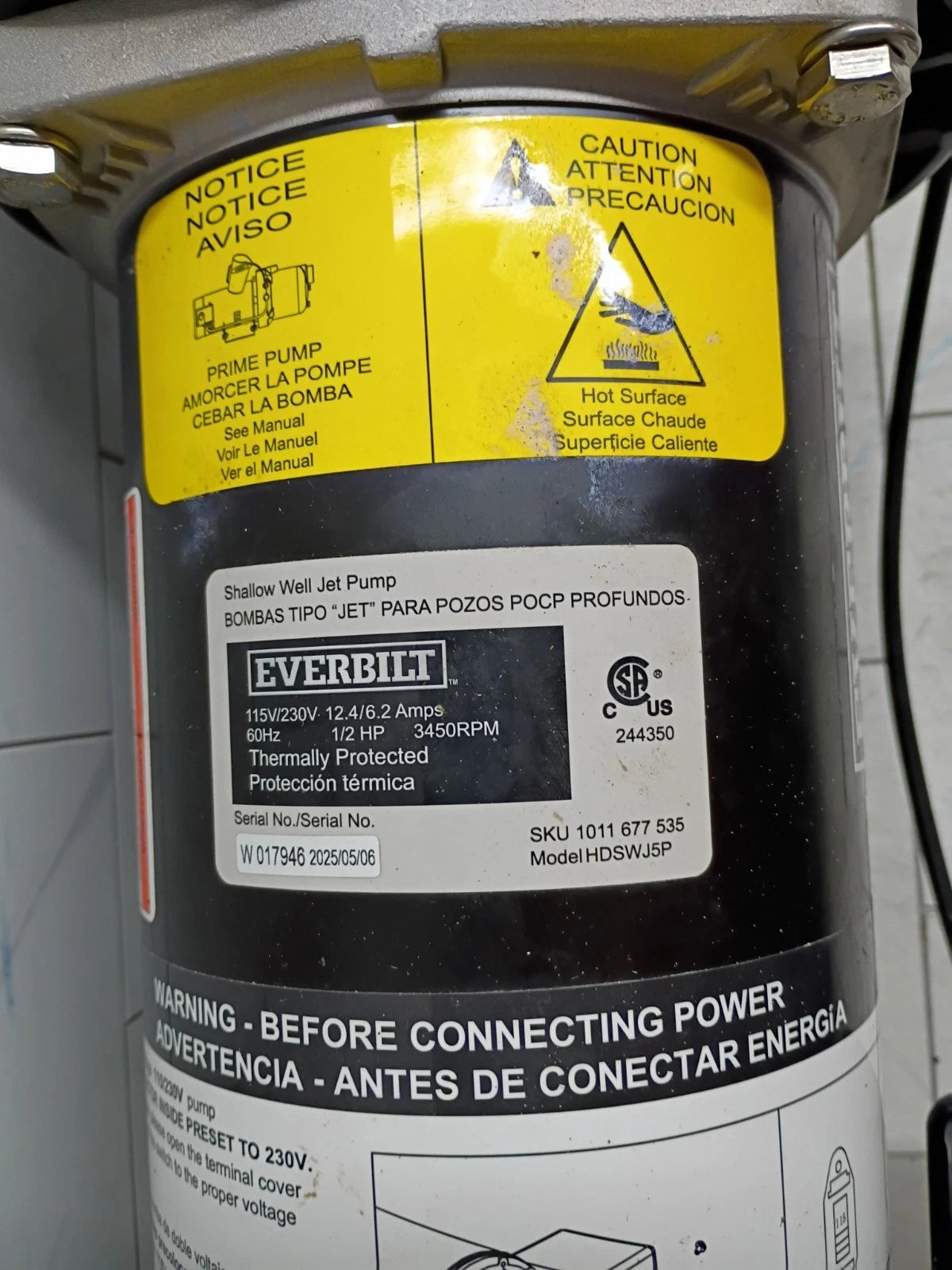 Everbilt HDSWJ5P 1/2 HP Shallow Well Jet Pump PARTS ONLY