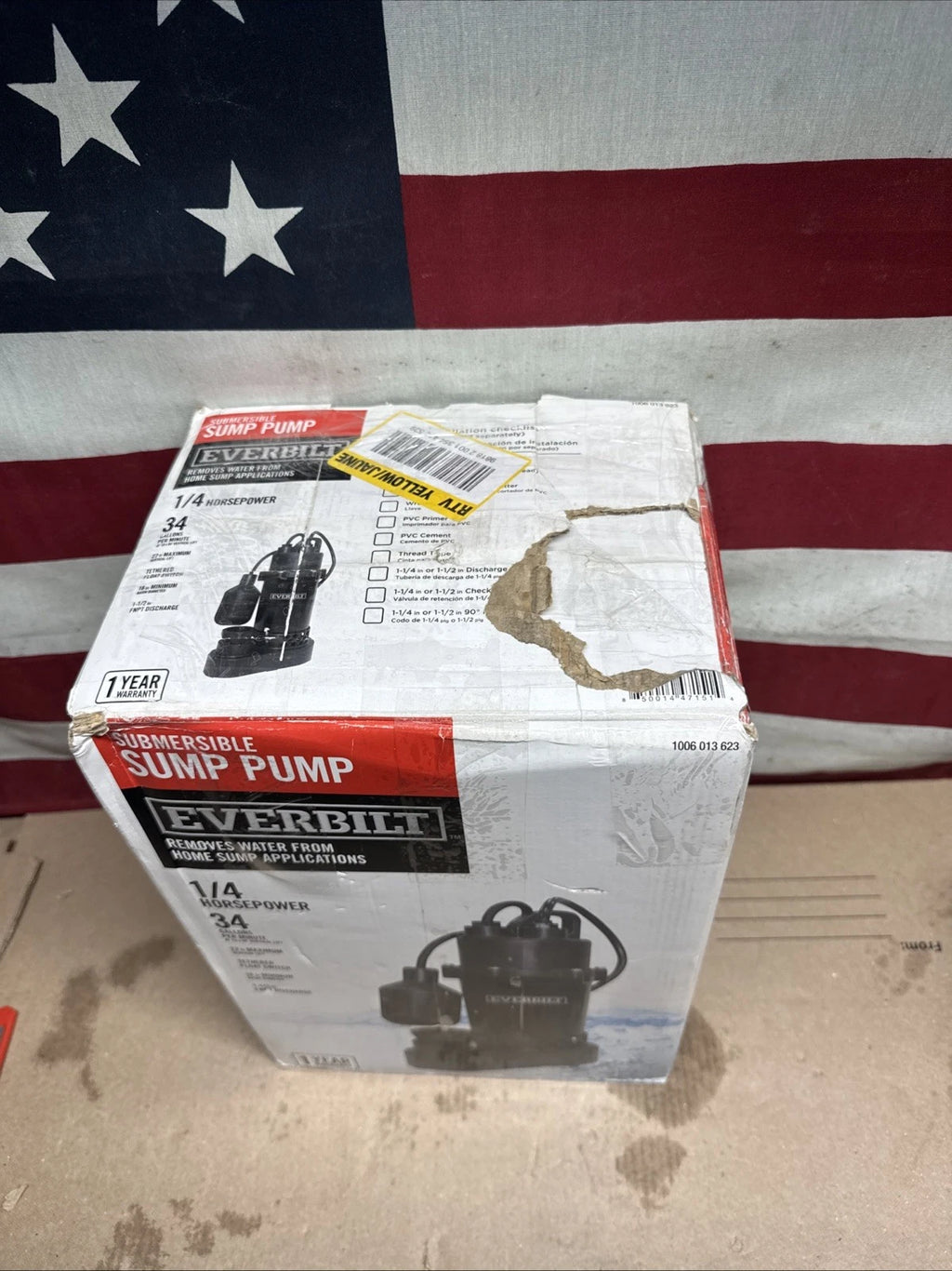 Everbilt 1/4 HP Aluminum Sump Pump w/ Tether Float Switch HDSP25W NEW OPEN BOX.
