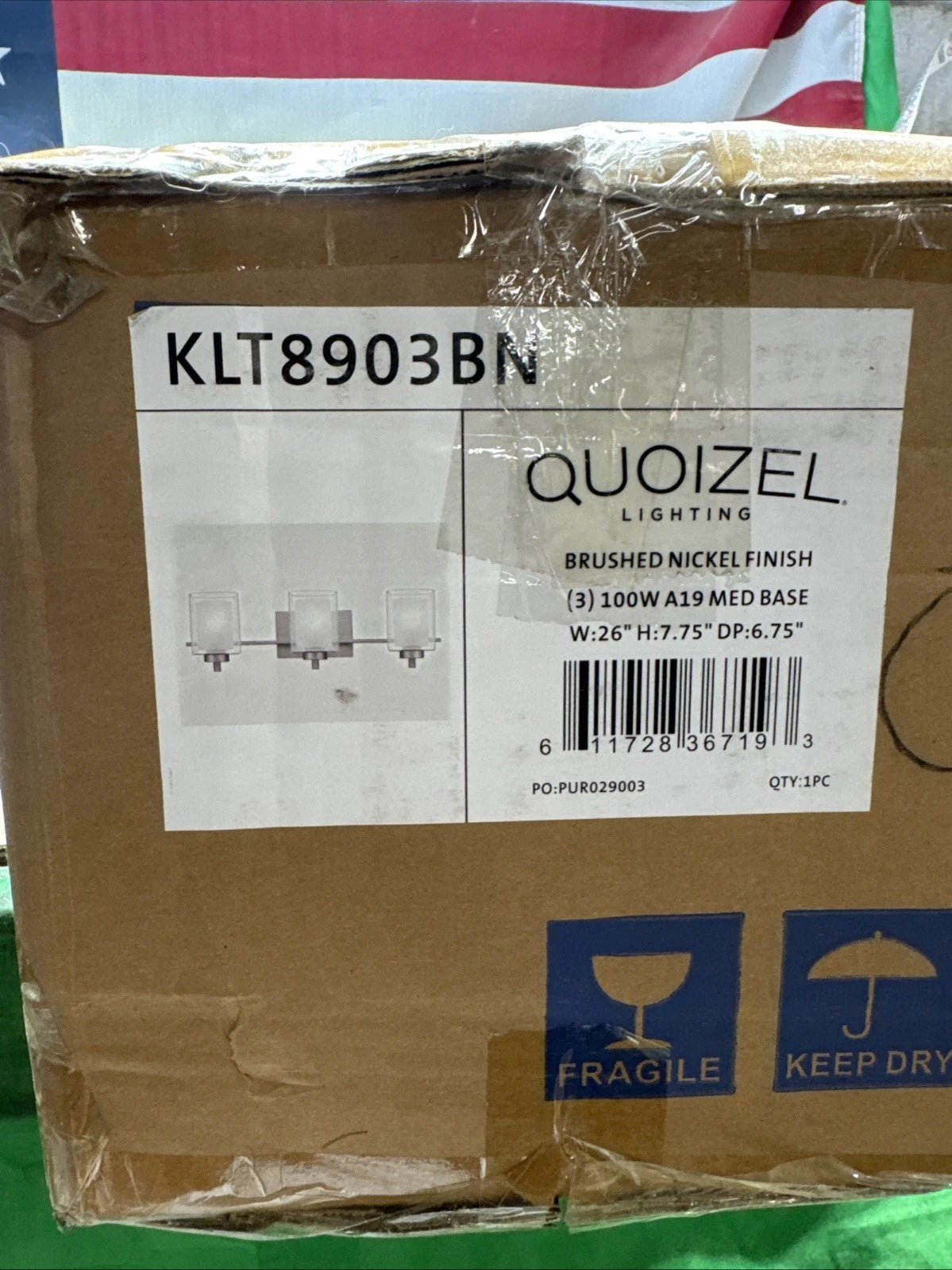 Quoizel KLT8903BN OPEN BOX Kolt Bathroom Vanity Light Brushed Nickel