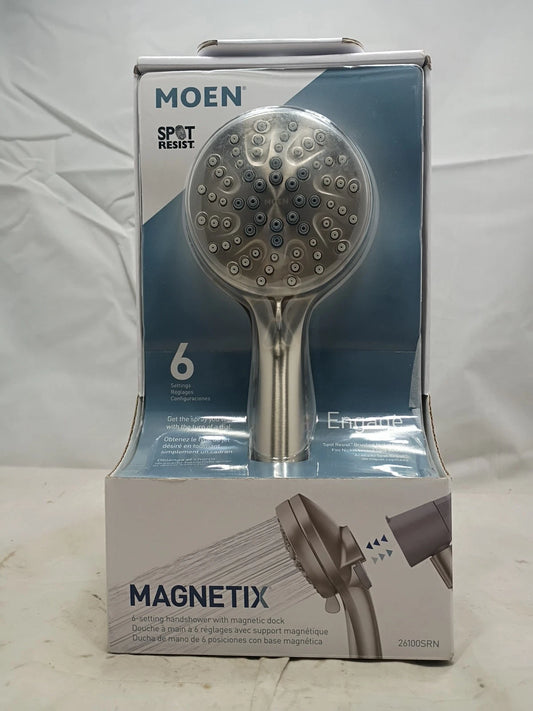 Moen Engage 26100SRN Magnetix Silver 3.5-In 6 Function Handheld Showerhead Nob