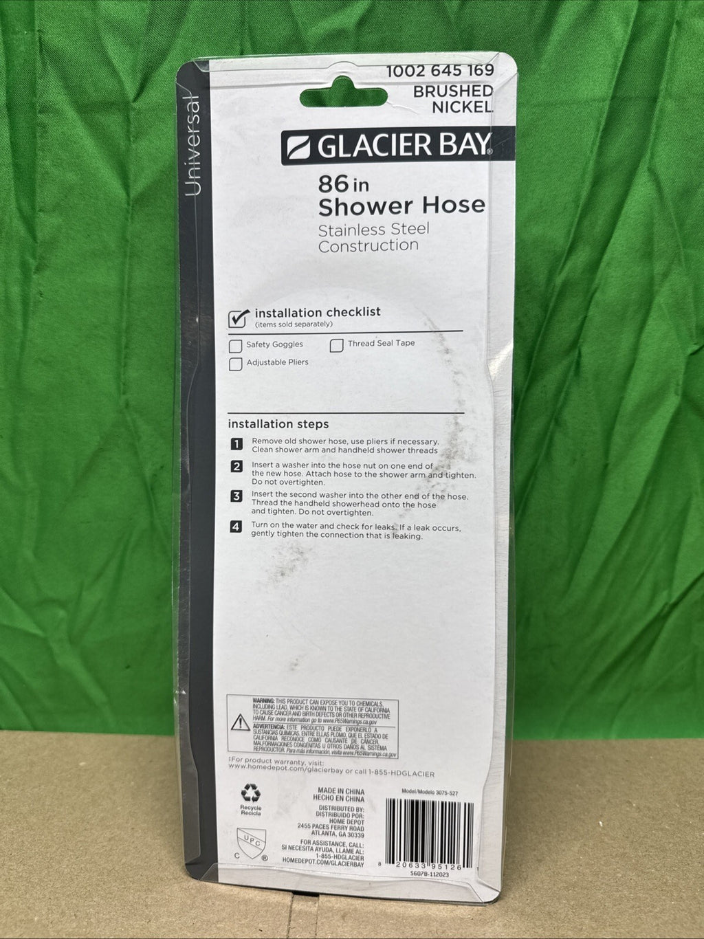 Glacier Bay 86 inches Stainless Steel Universal Shower Hose in Brushed Nickel