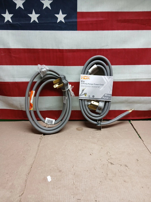 2 Pk HDX Range Power Cord Gray 3-Prong Gauge 6 50A 6 Feet 626 634 NEW IN OB