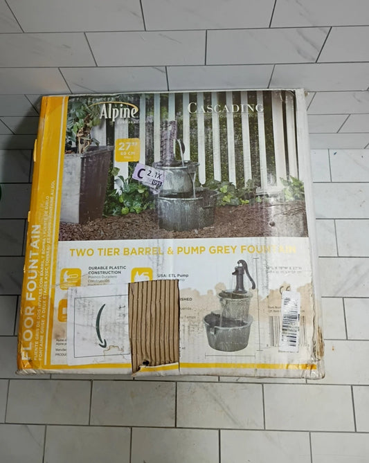 27" Rustic Outdoor 2-Tier Barrel Pump Water Fountain Soothing Cascading Water OB