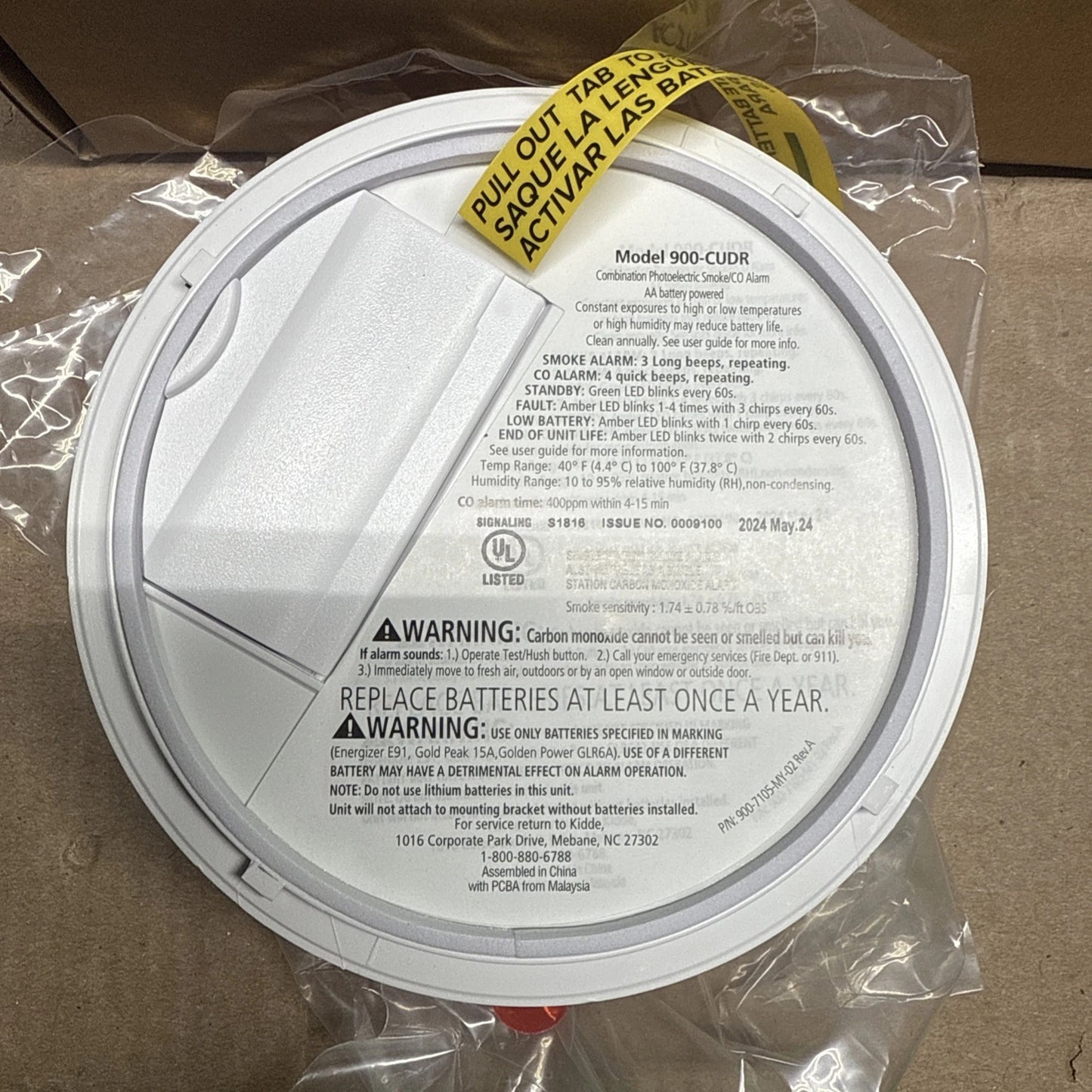 Kidde Smoke & CO Detector, AA Battery, LED, MAY 2024 (900-CUDR)